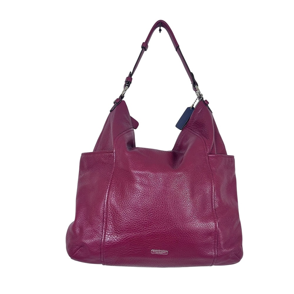 Coach Women Magenta Pebbled Leather Large Hobo Shoulder Bag Tags